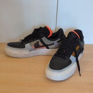 Nike, AF1, N. 354, Black Leather, Gray/Orange Accent, Size Men 42 or US 9